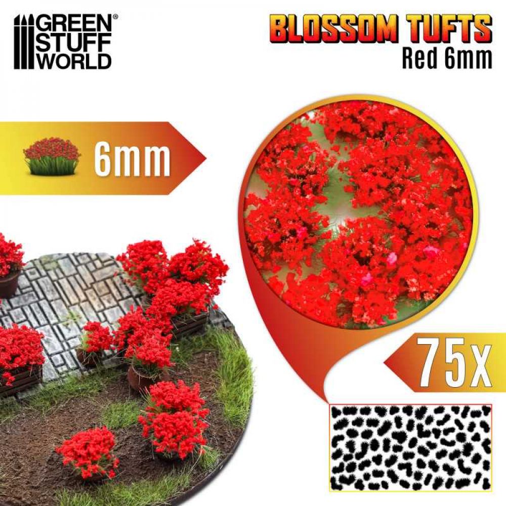 Soclages: Touffes de Fleurs - 6mm - Tufts - Fleurs Rouges