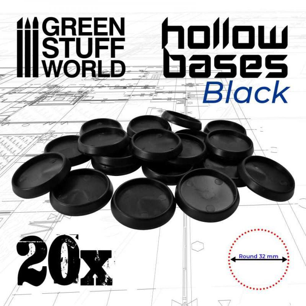 Socles en plastique noir avec CREUX 32mm